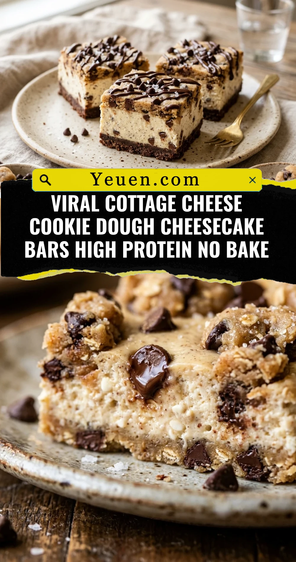 Viral Cottage Cheese Cookie Dough Cheesecake Bars High Protein No Bake