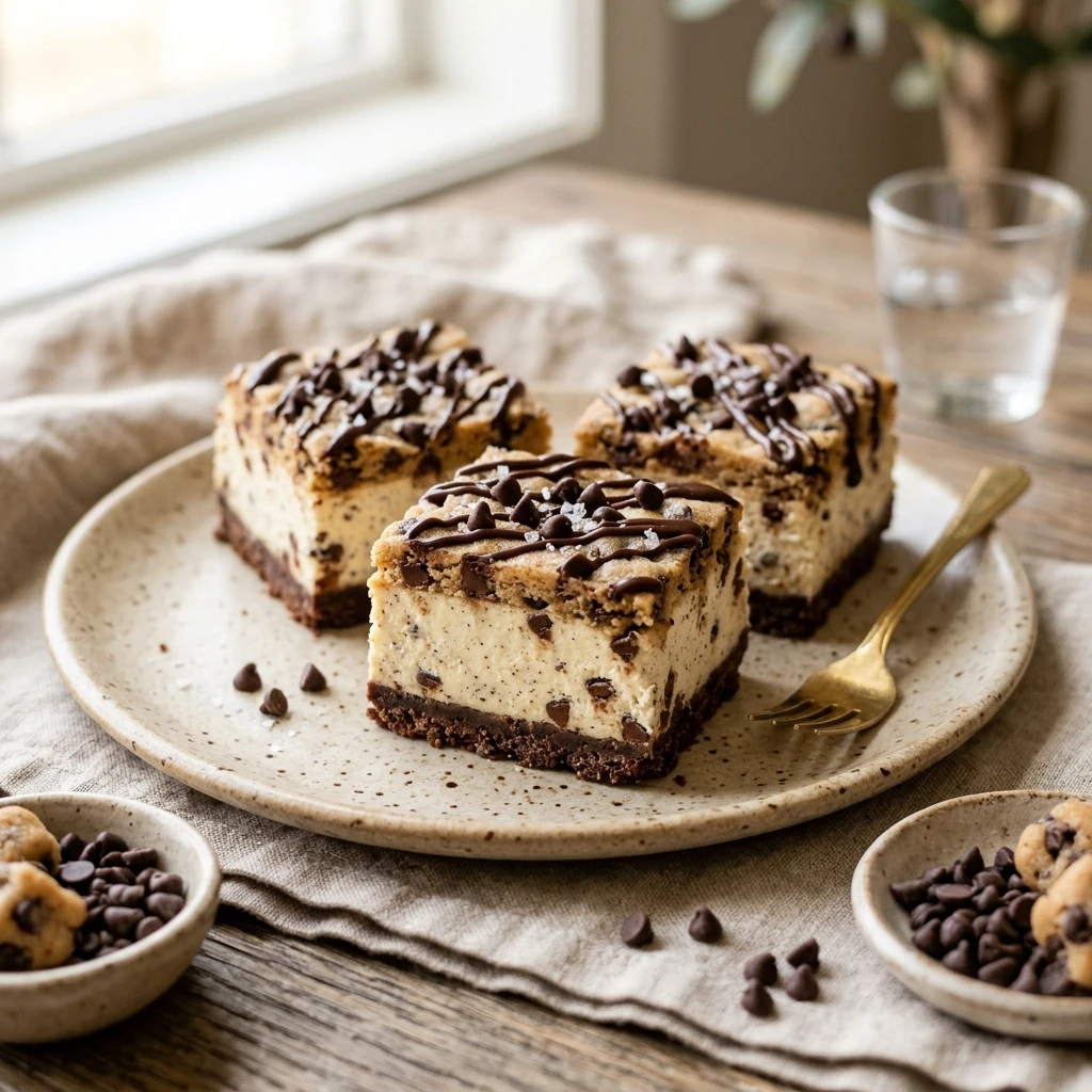 Viral Cottage Cheese Cookie Dough Cheesecake Bars High Protein No Bake