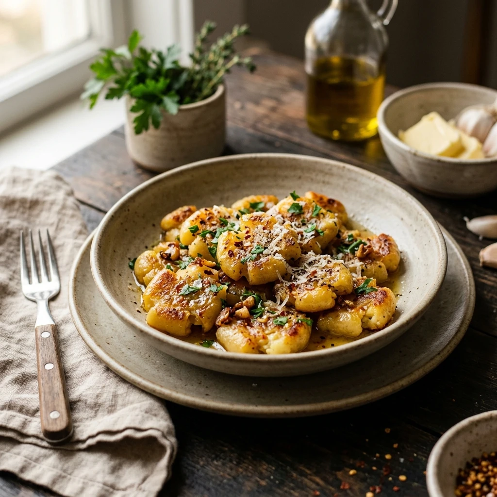 Viral Crispy Smashed Gnocchi with Garlic Butter