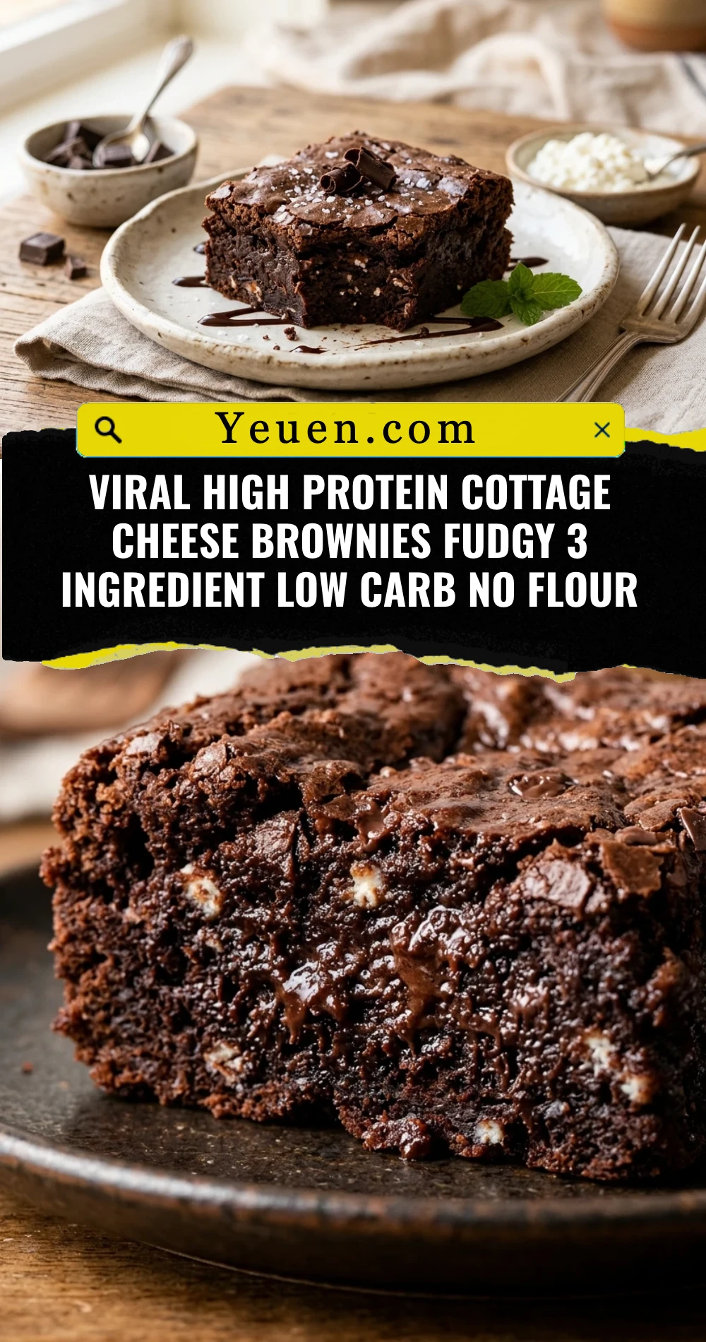 Viral High Protein Cottage Cheese Brownies Fudgy 3 Ingredient Low Carb No Flour