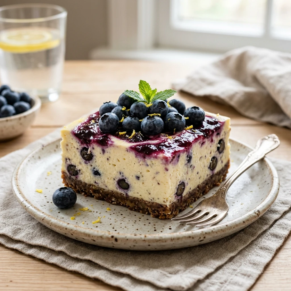 Viral High Protein Cottage Cheese Lemon Blueberry Cheesecake No Bake Low Carb