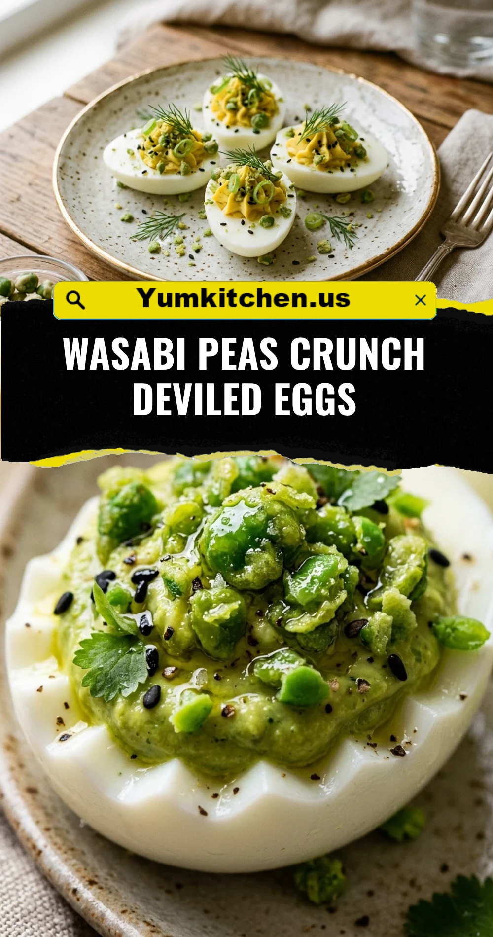 Wasabi Peas Crunch Deviled Eggs