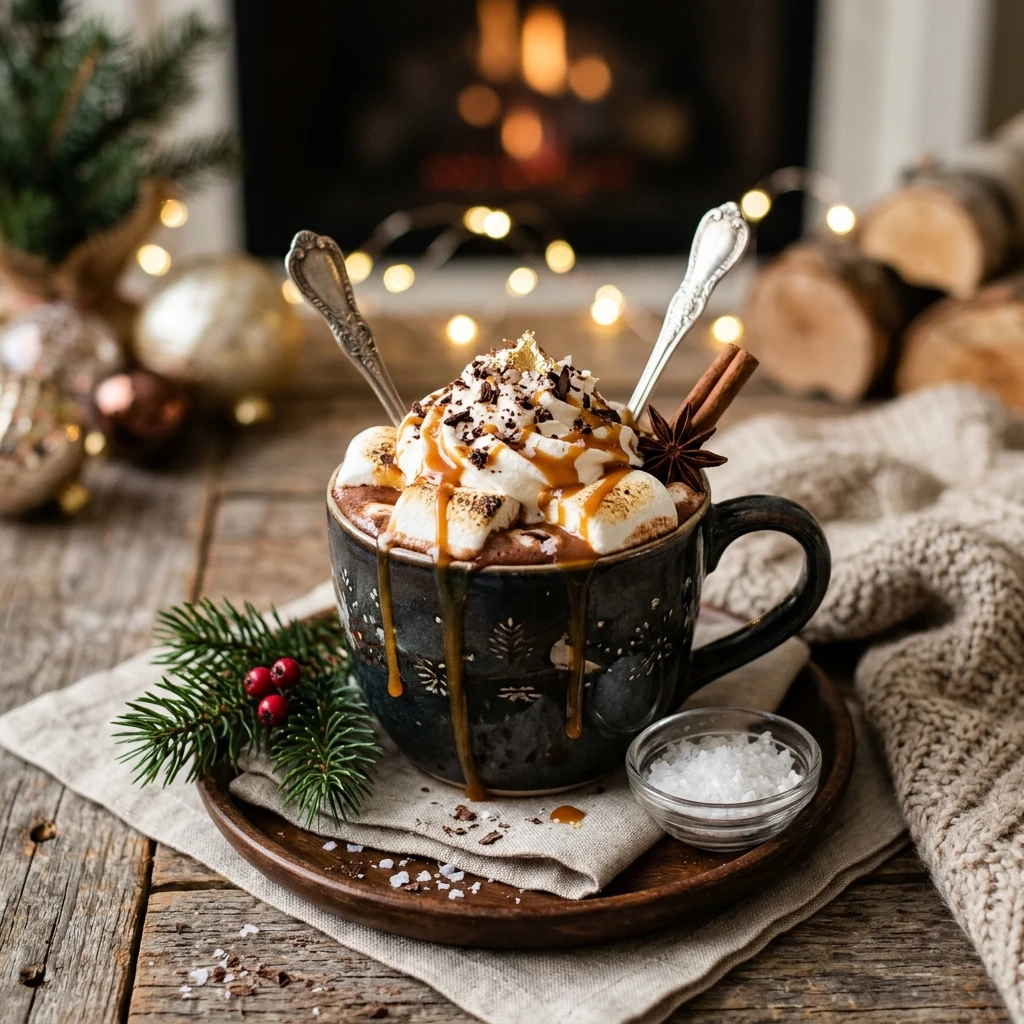 Winter Salted Caramel Hot Chocolate Easy Cozy Holiday Christmas